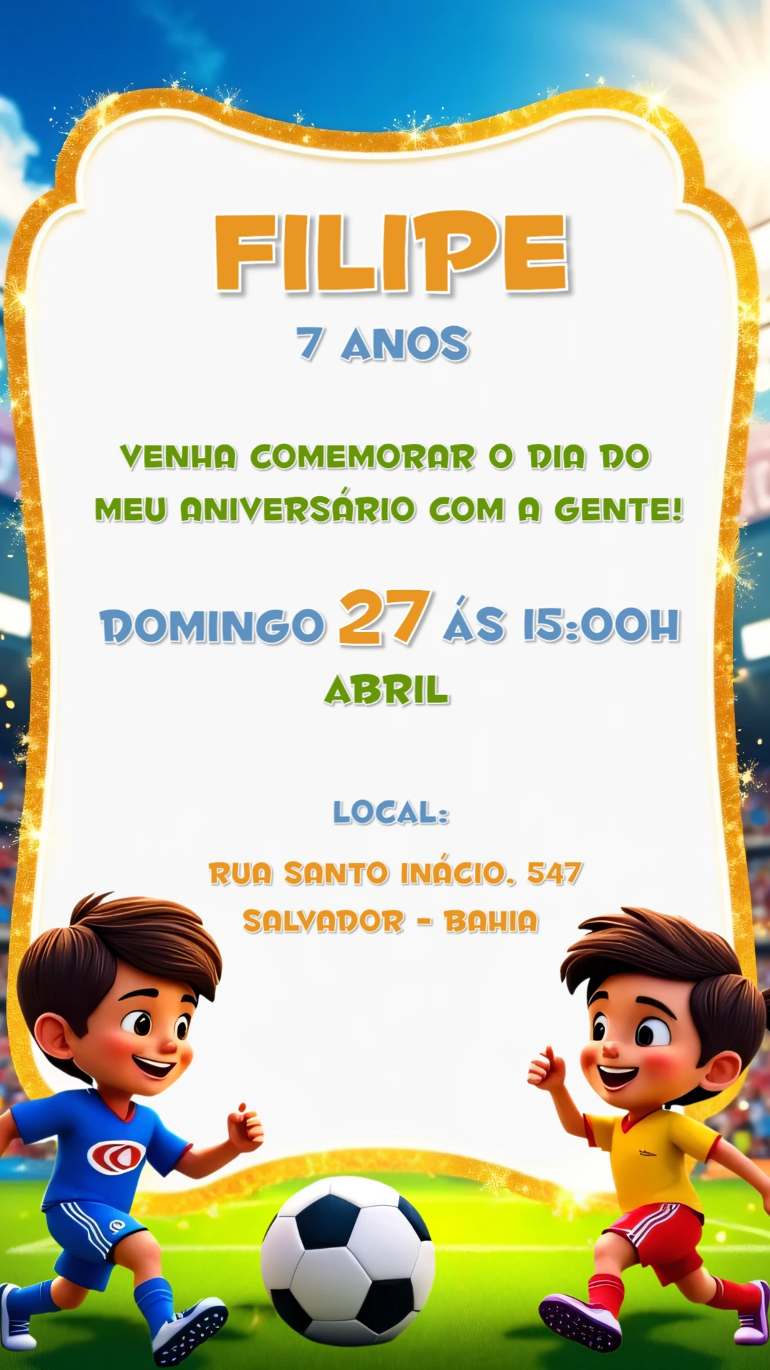 Convite de Aniversário Futebol com Jogadores para Editar