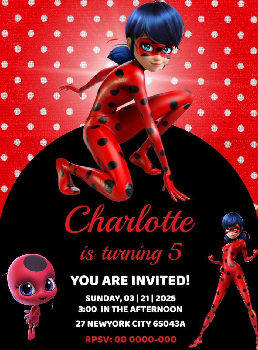 Miraculous Ladybug Birthday Invitation to Edit Online