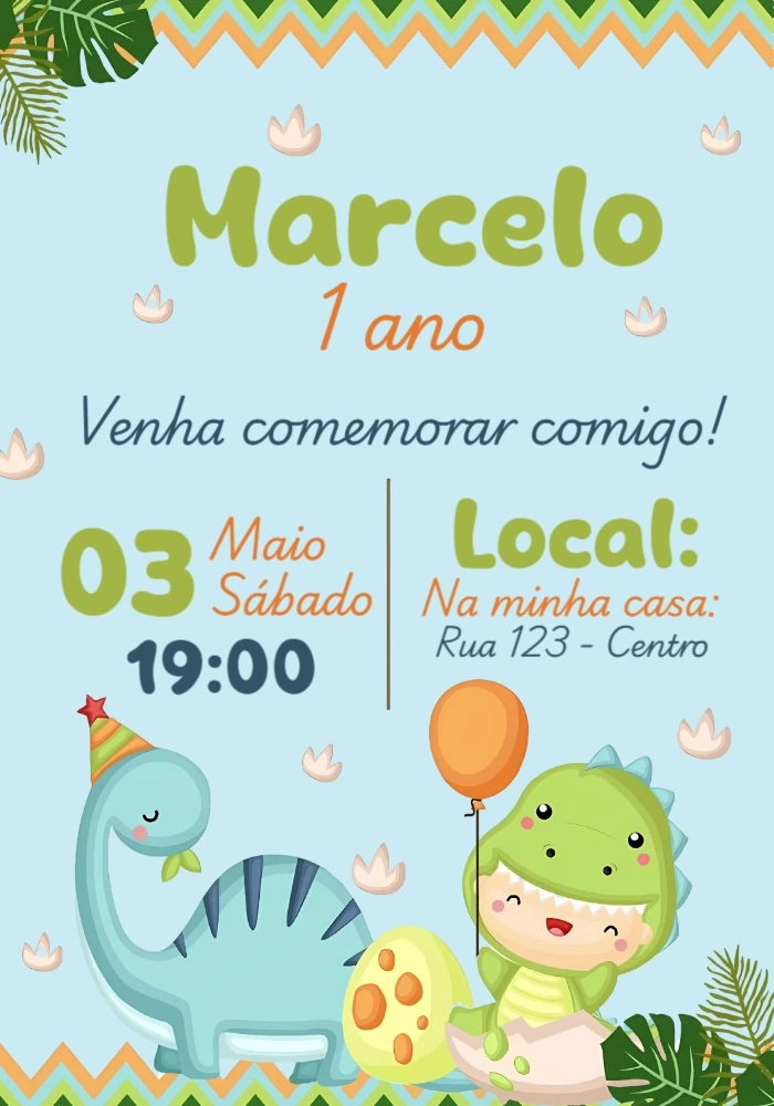 Convite Aniversário Dinobaby Fofo para Editar Online