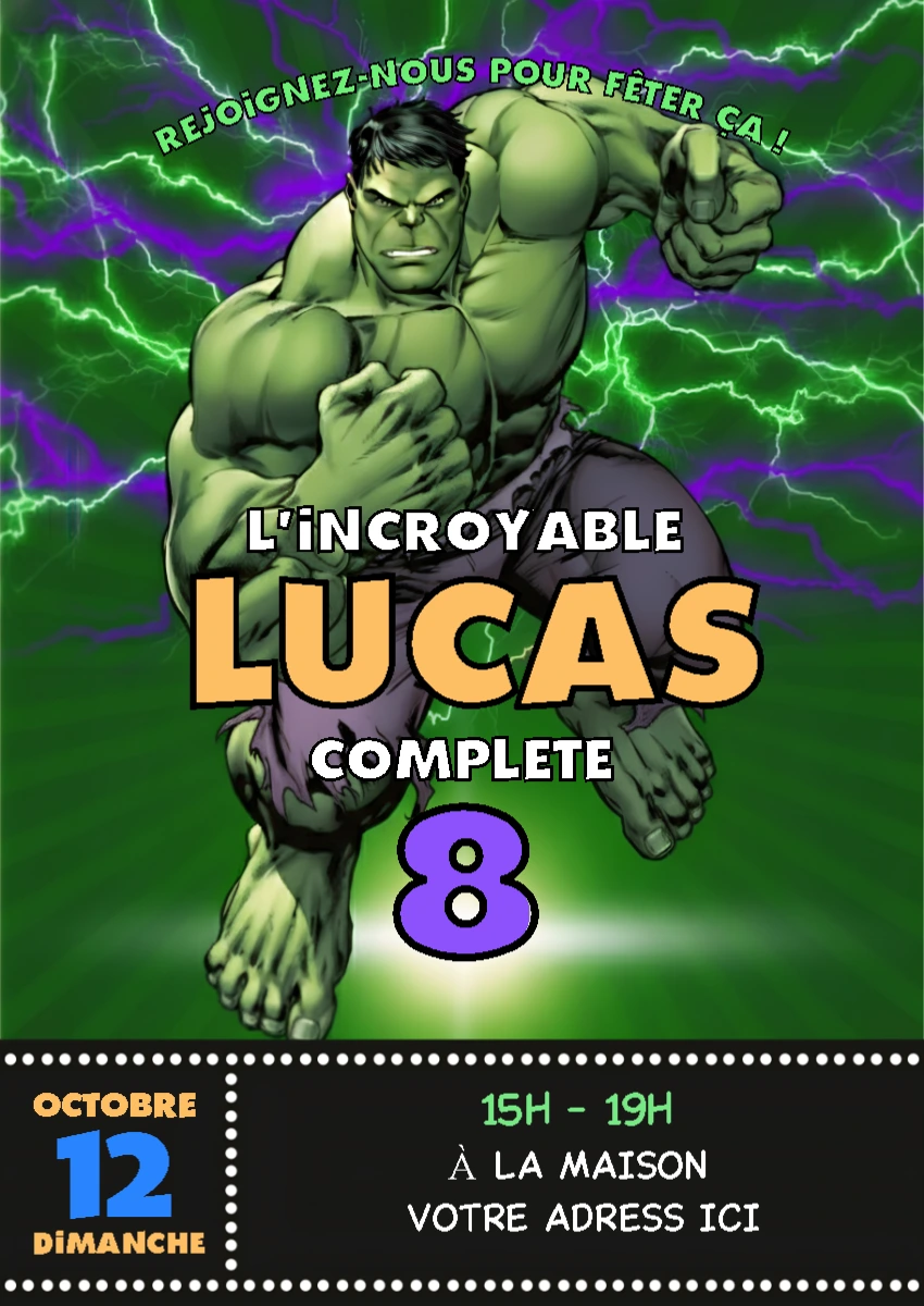 Invitation Anniversaire Hulk à Personnaliser en Ligne