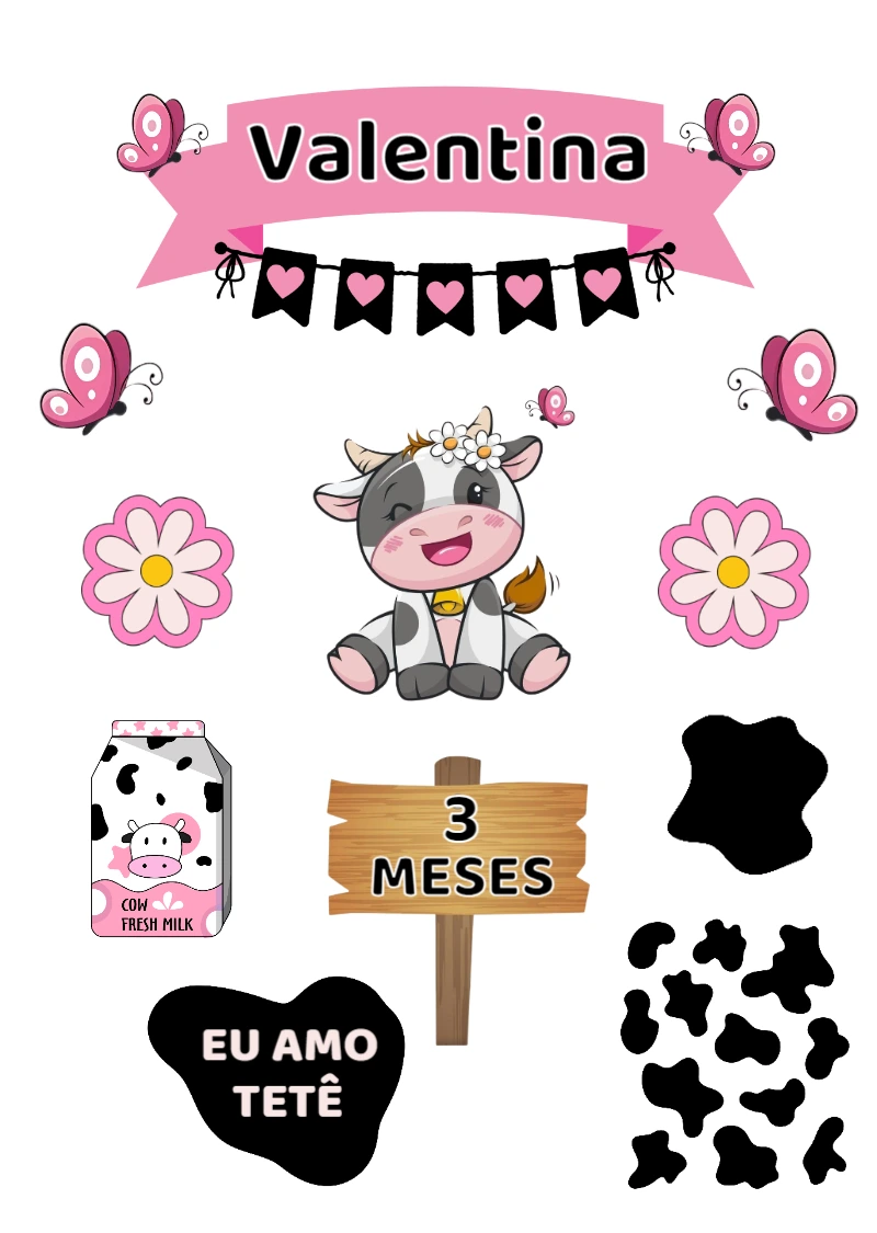 Topo de Bolo Vaquinha Eu Amo Tetê para Editar Online