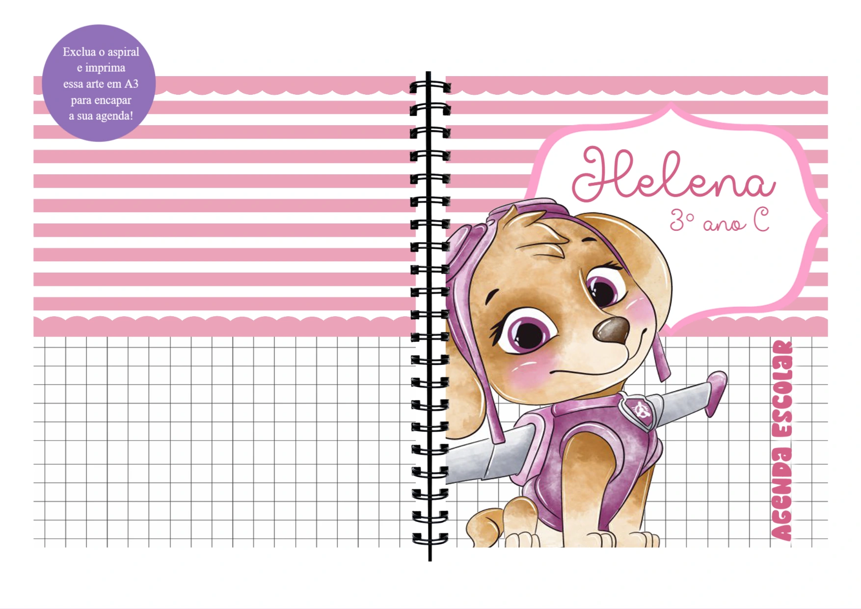 Capa de Agenda Escolar Skye Patrulha Canina para Editar