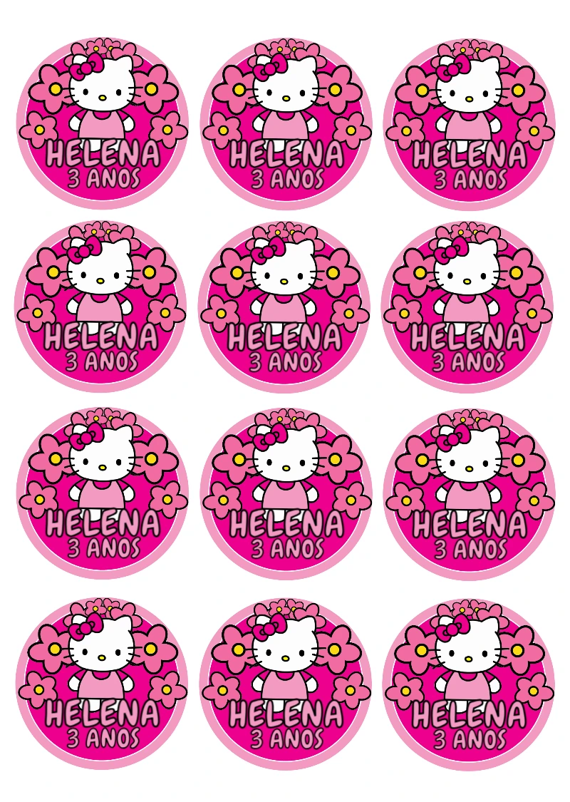 Adesivo Redondo Aniversário Hello Kitty para Editar Online