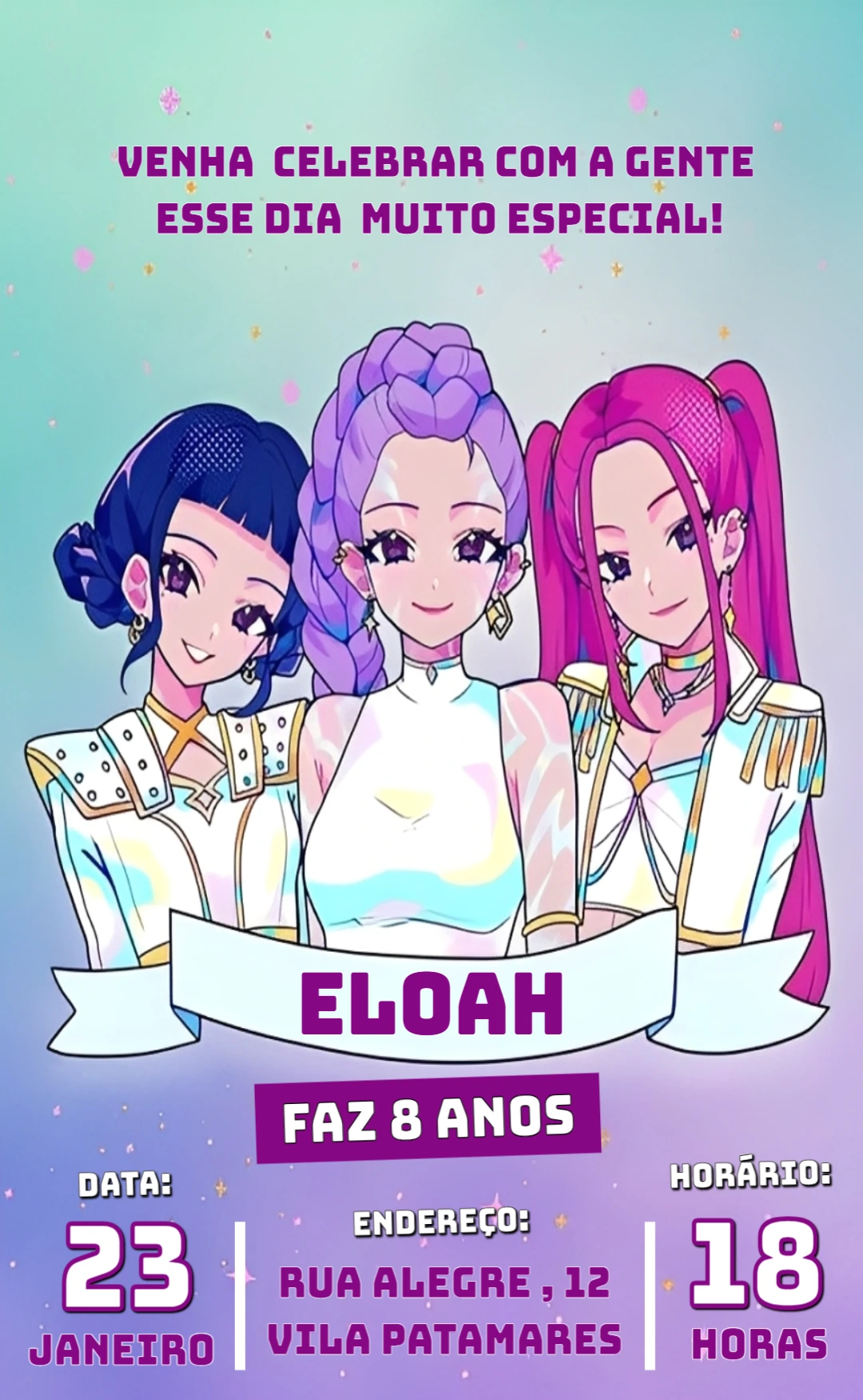 Convite Aniversário Guerreiras Kpop para Editar Online