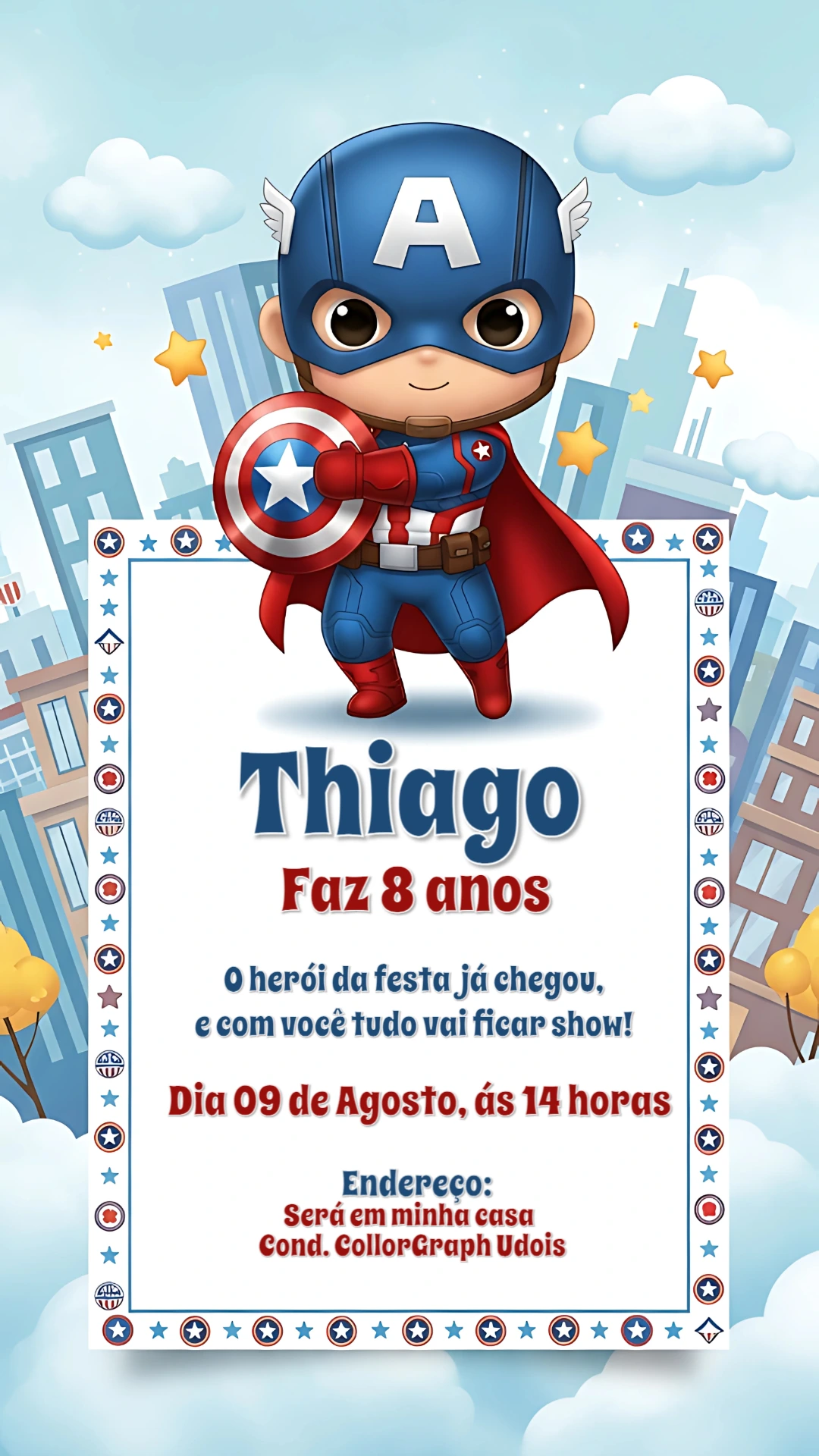 Convite Aniversário Capitão América Herói para Editar Online