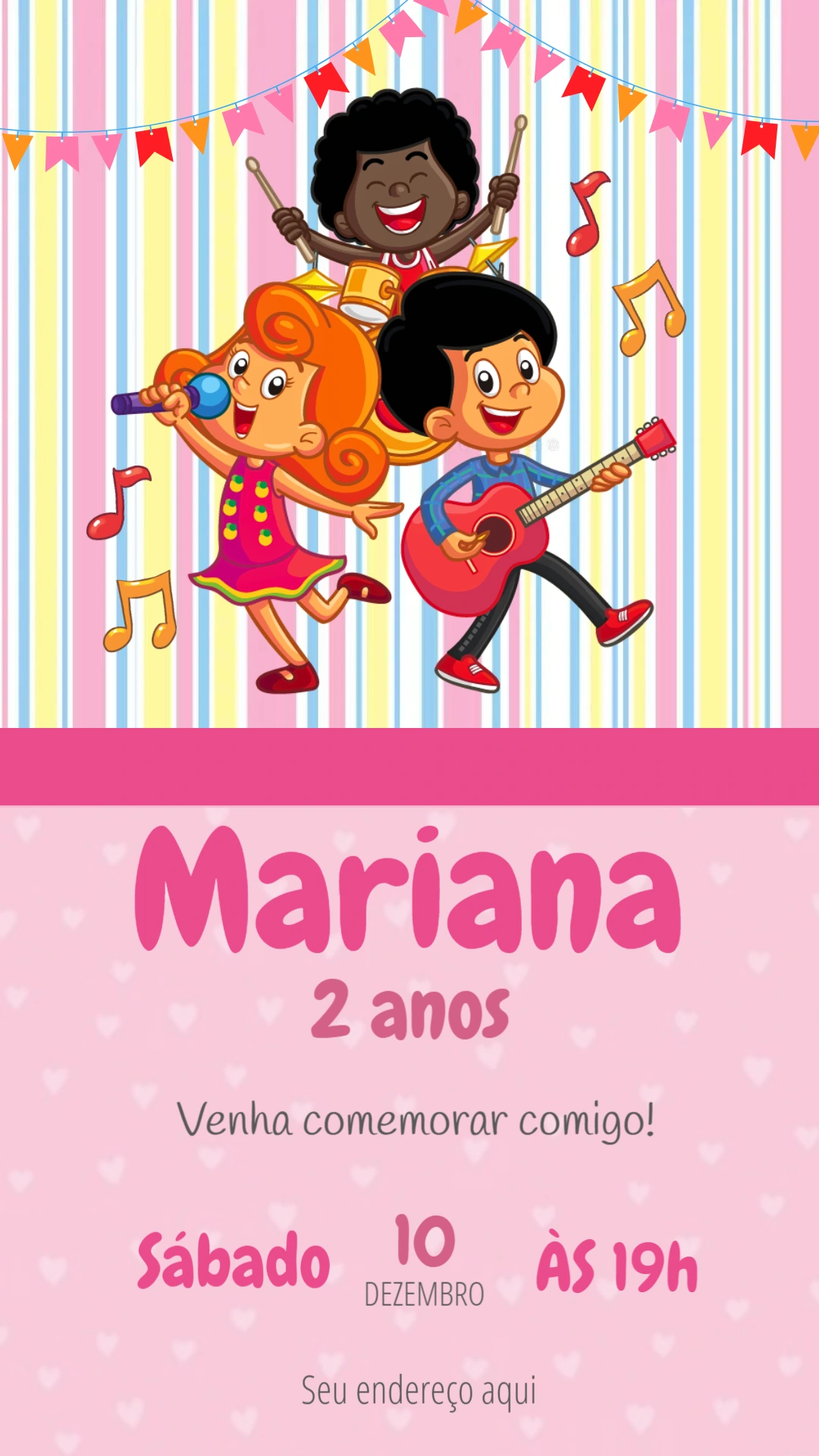 Convite Aniversário 3 Palavrinhas com Banda para Editar Online