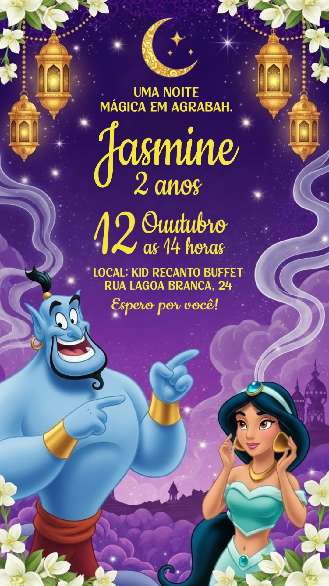 Convite Aniversário Princesa Jasmine para Editar Online