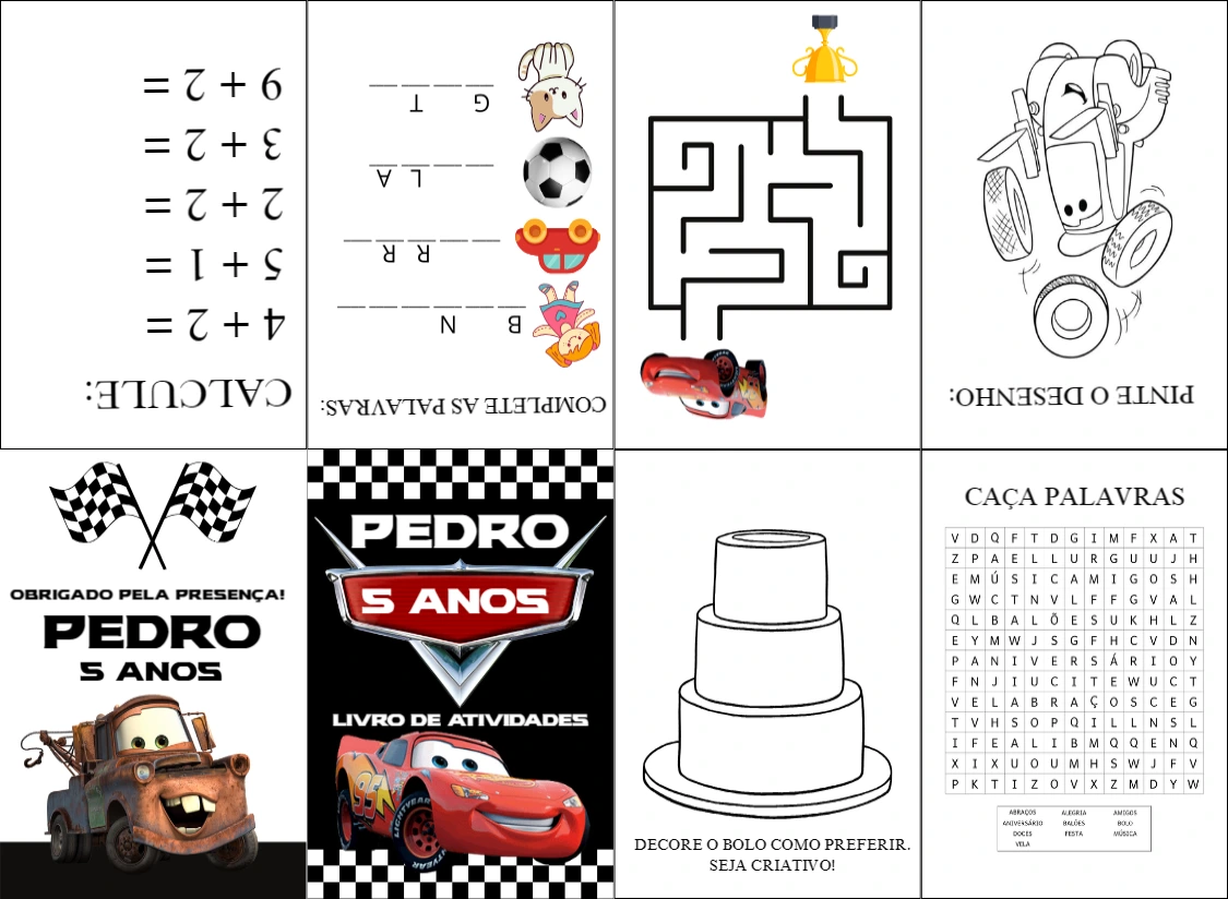Livro de Atividades Carros para Editar Online e Imprimir