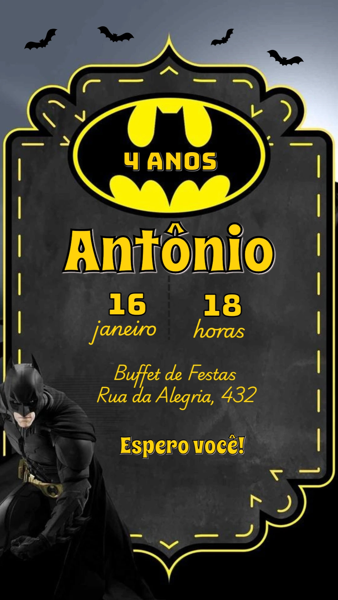Convite de Aniversário Batman para Editar Online