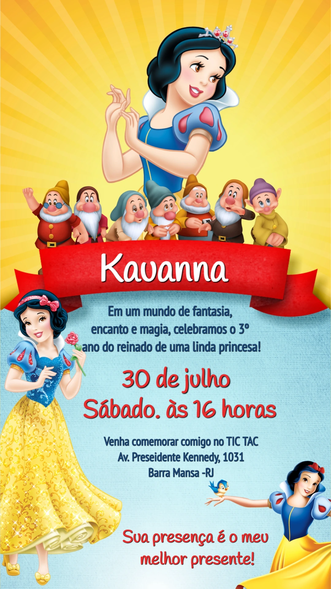 Convite Aniversário Branca de Neve para Editar Online