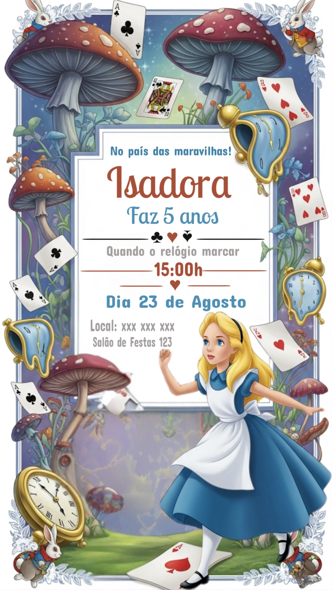 Convite Aniversário Alice no País das Maravilhas para Editar