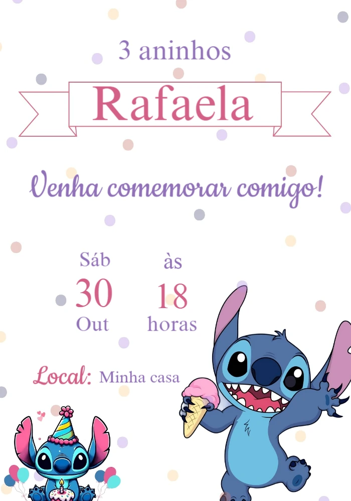 Convite de Aniversário do Stitch para Editar Online