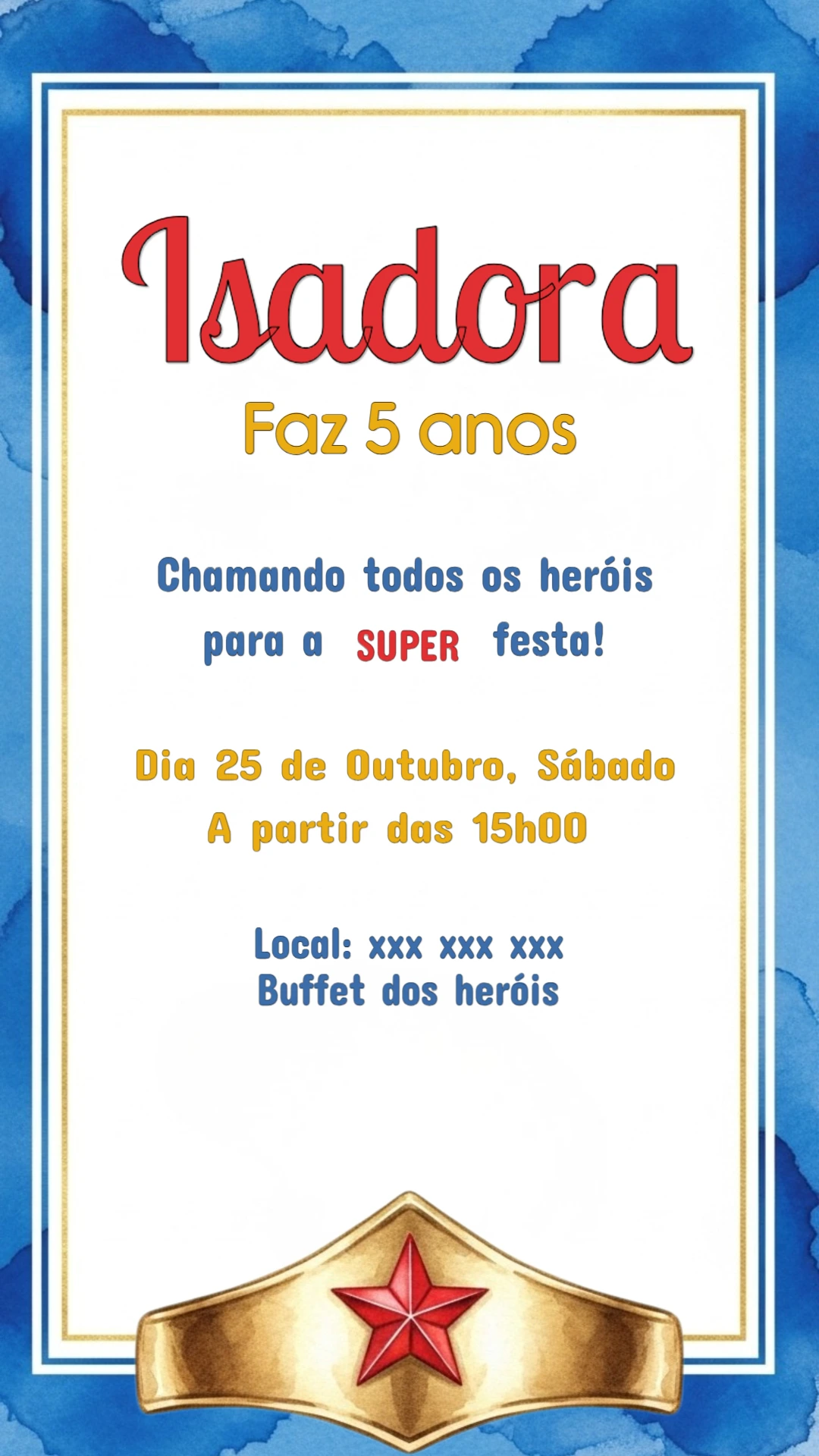 Convite Aniversário Mulher Maravilha para Editar Online