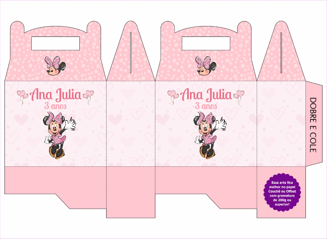 Caixa Milk Minnie Rosa Editável para Aniversário Infantil
