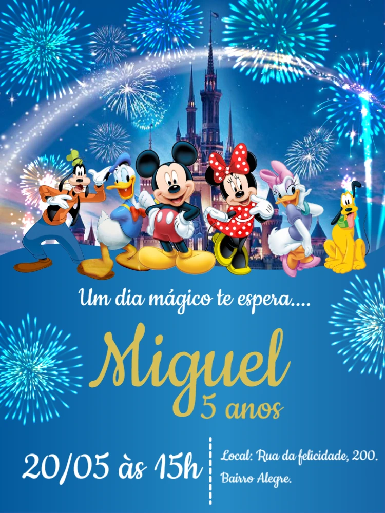 Convite de Aniversário Mickey e Turma Editável Online