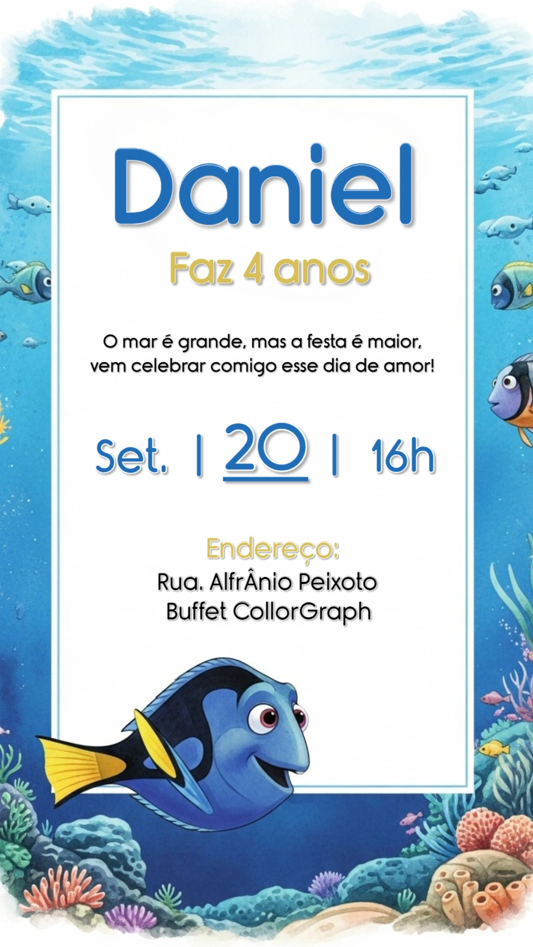 Convite de Aniversário Procurando Dory para Editar Online