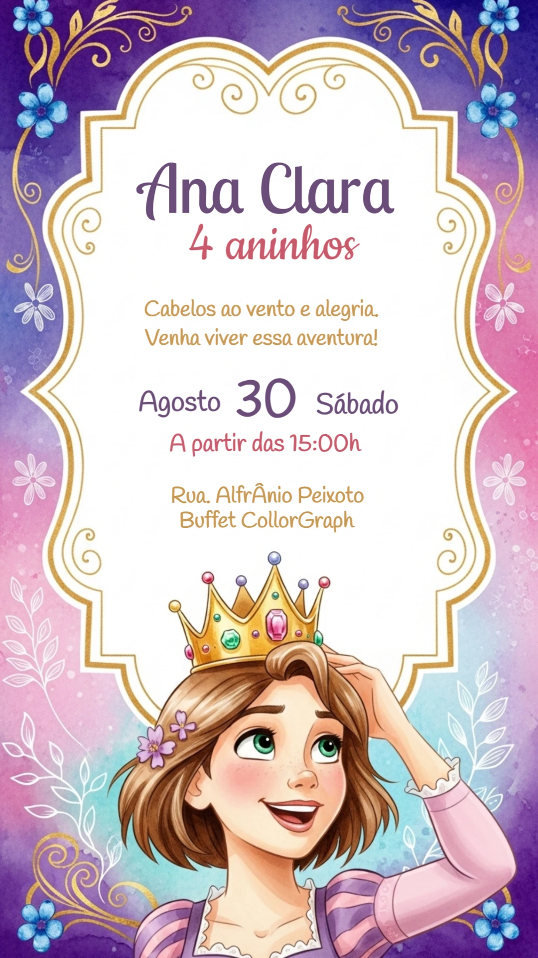 Convite de Aniversário Rapunzel Enrolados para Editar Online
