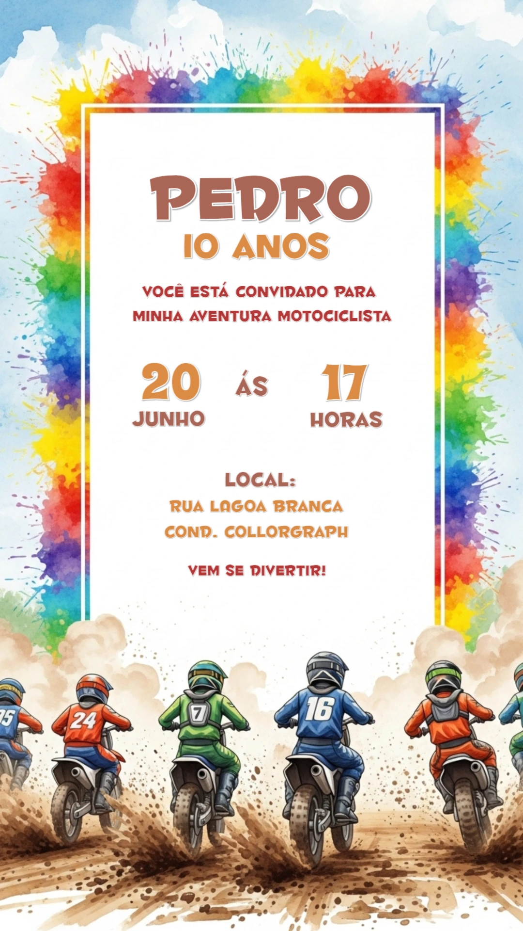 Convite de Aniversário Motocross Radical para Editar Online