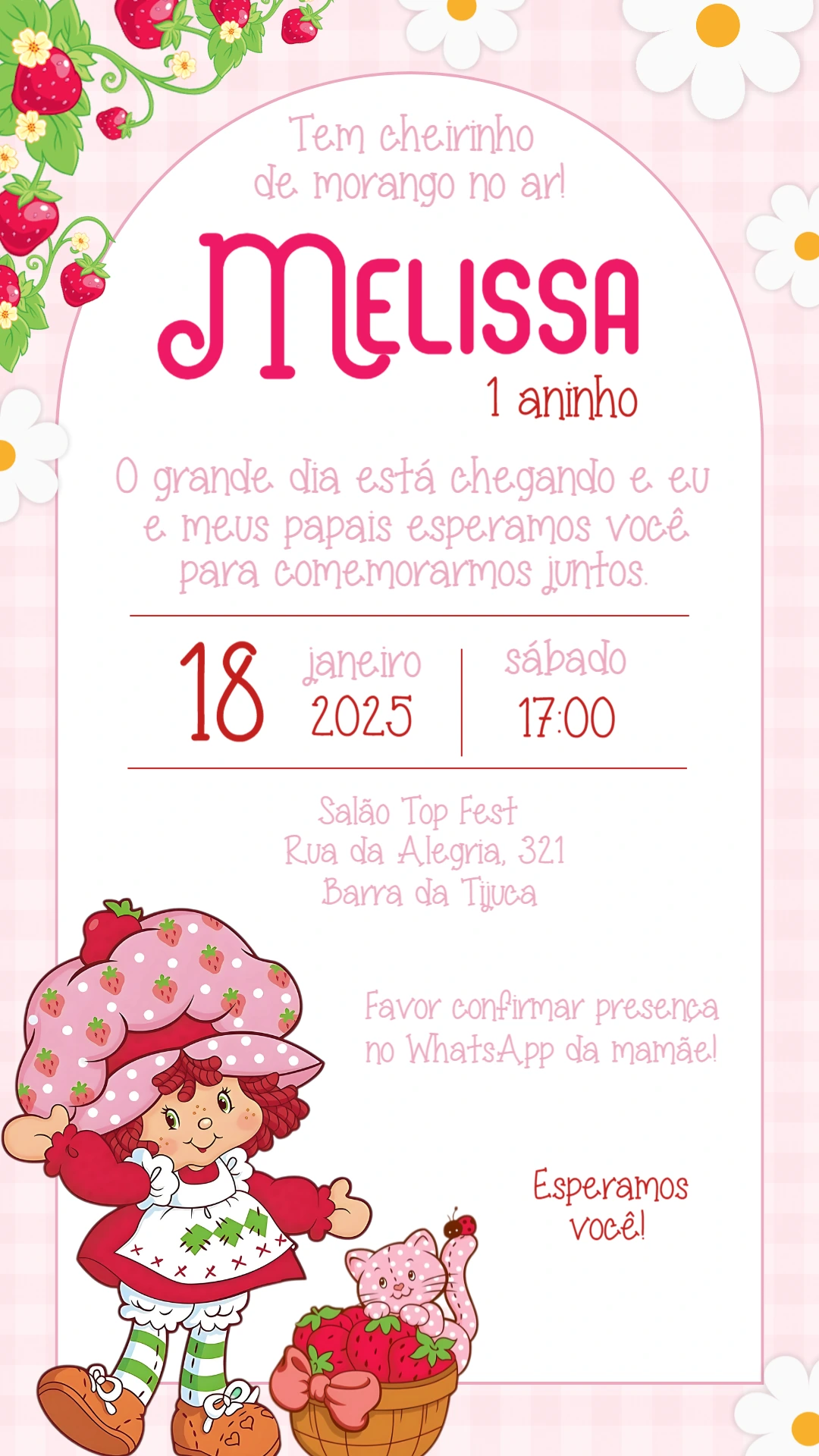 Convite Aniversário Moranguinho Clássico para Editar Online