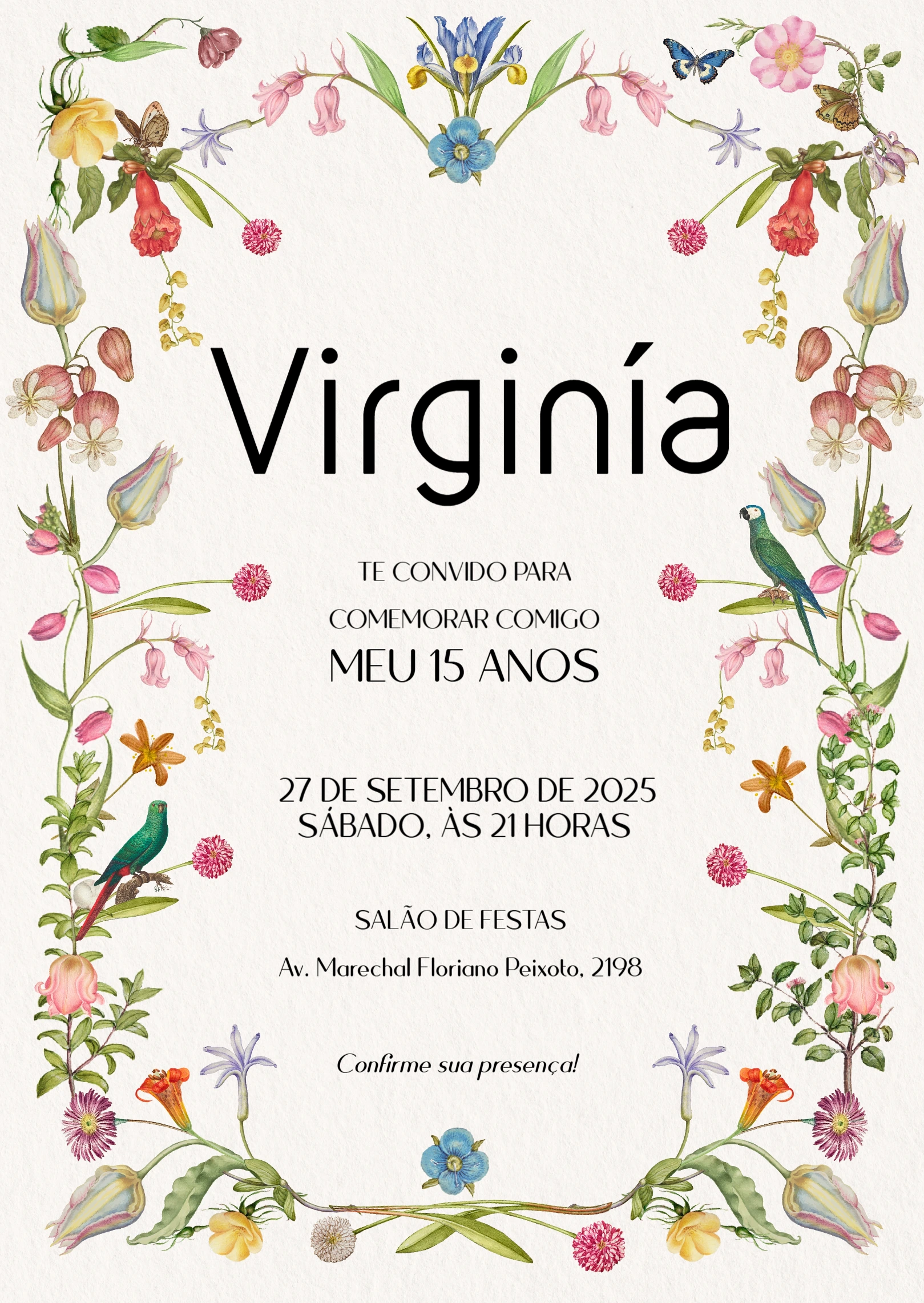 Convite 15 Anos Rústico com Flores Silvestres para Editar