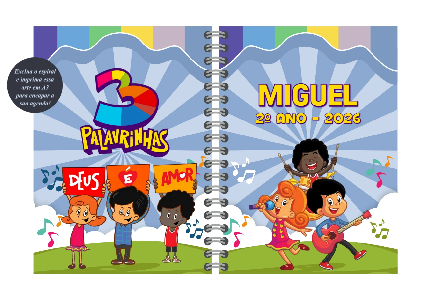 Capa de Agenda Escolar 3 Palavrinhas para Editar Online