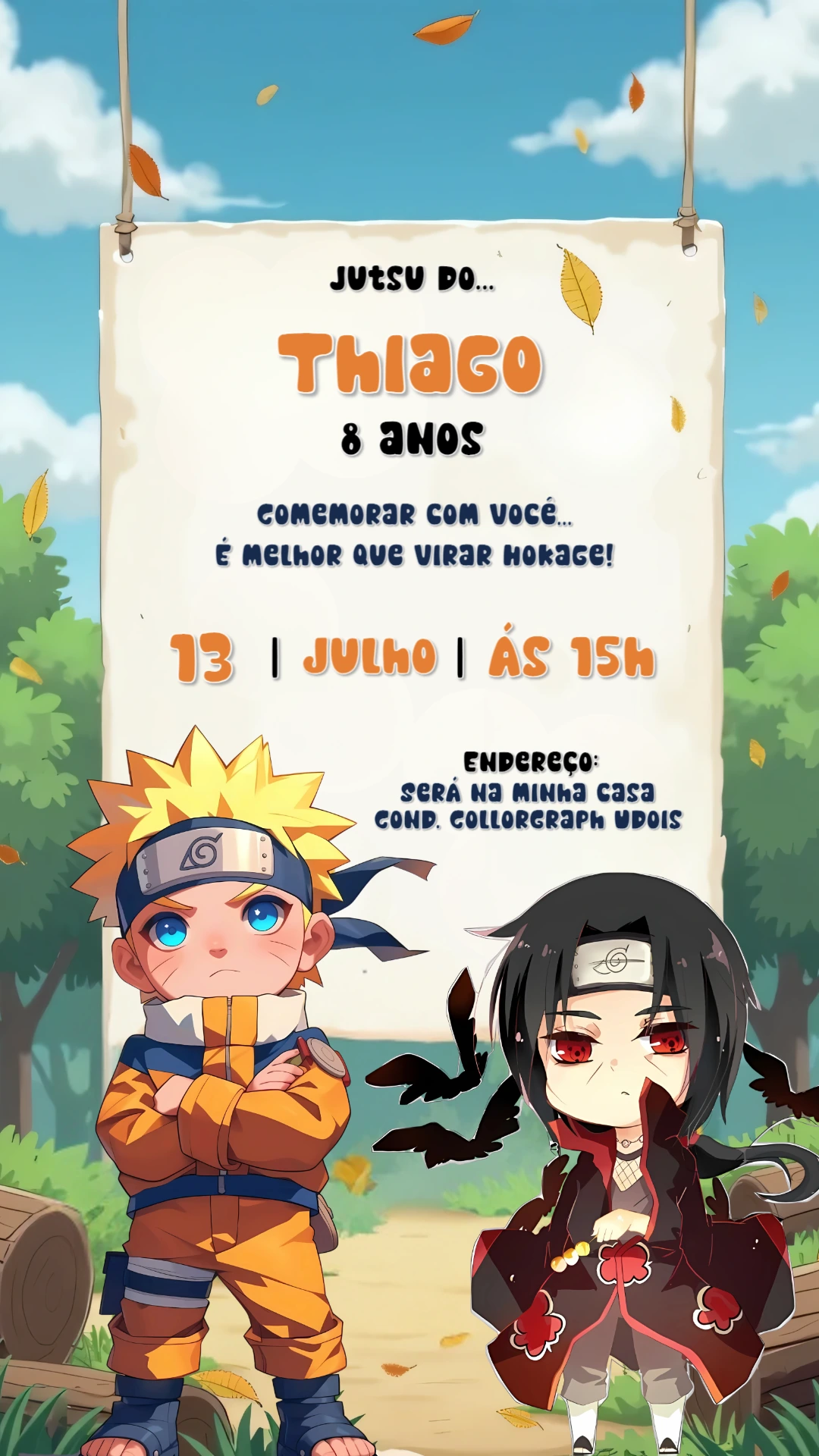 Convite Naruto Editável Online para Festa de Aniversário