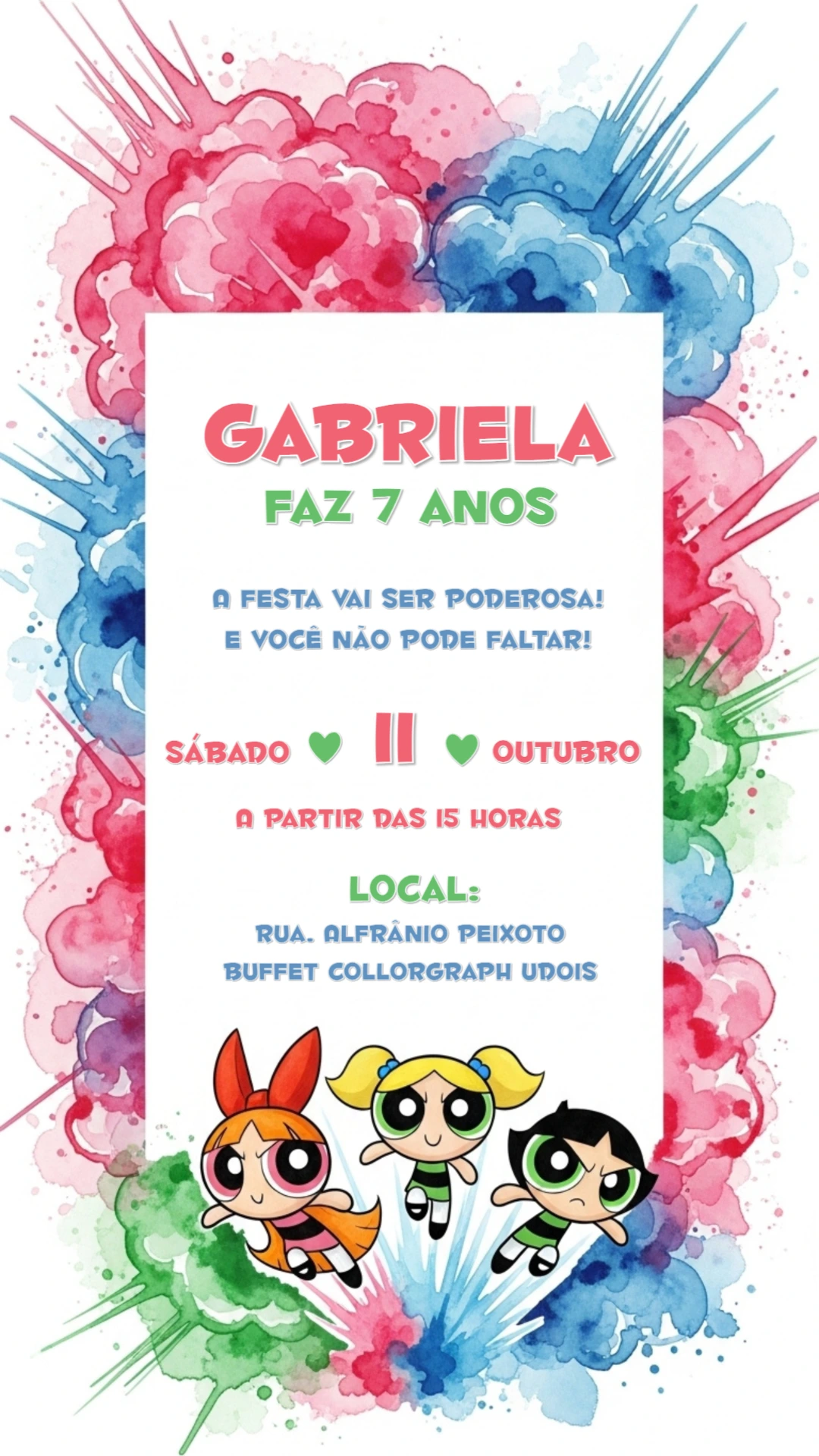 Convite de Aniversário Meninas Super Poderosas para Editar