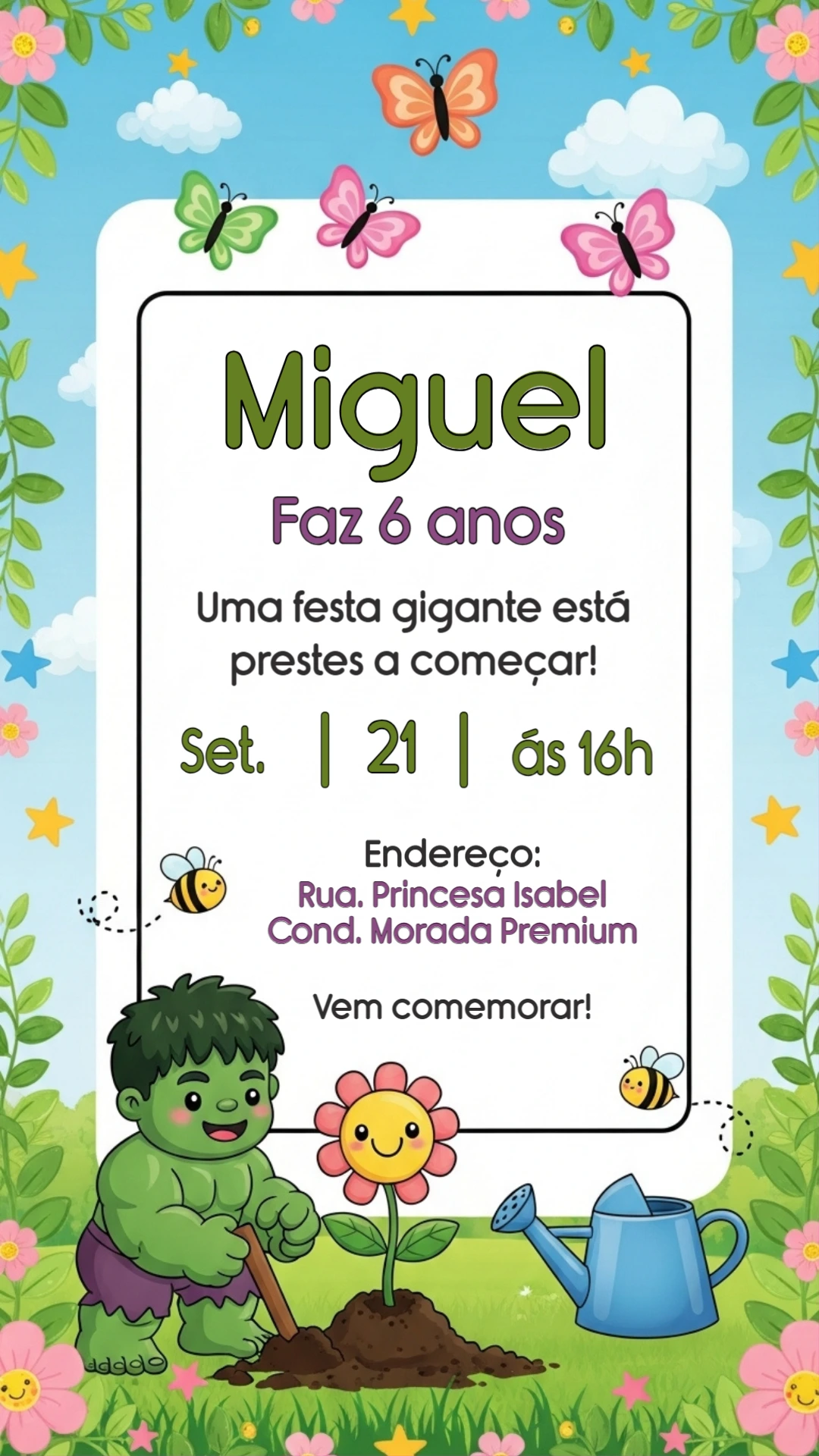 Convite Aniversário Incrível Hulk Fofo para Editar Online