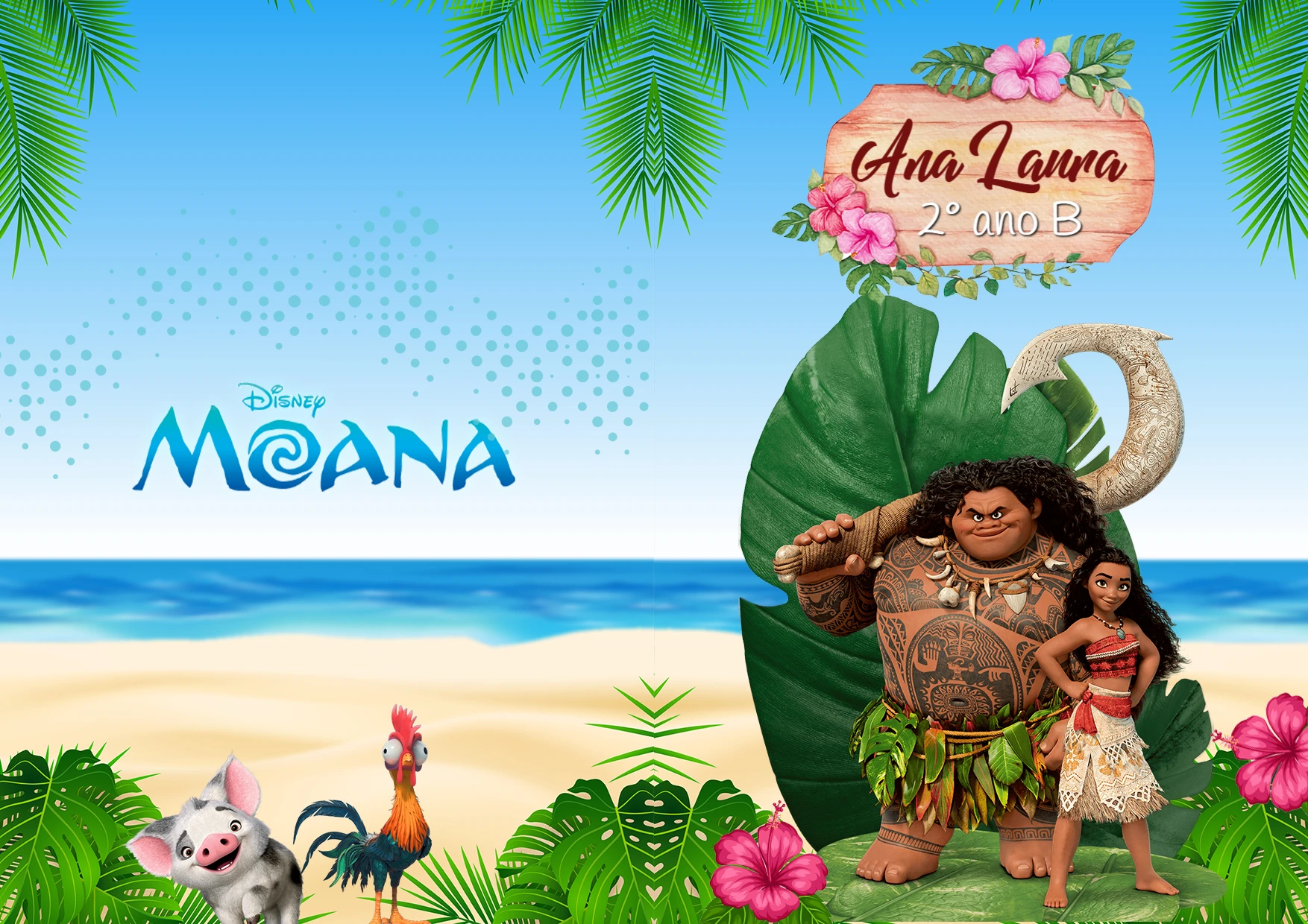 Capa de Caderno Moana com Personagens para Editar Online