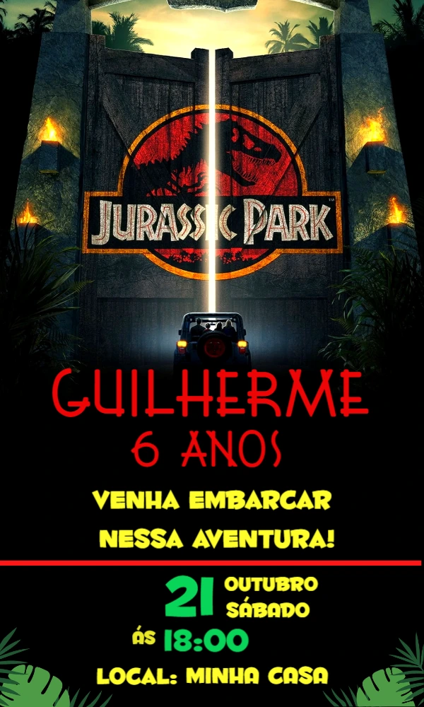 Convite de Aniversário Jurassic Park Editável Online