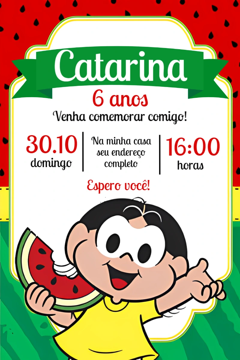 Convite de Aniversário Magali Turma da Mônica para Editar Online