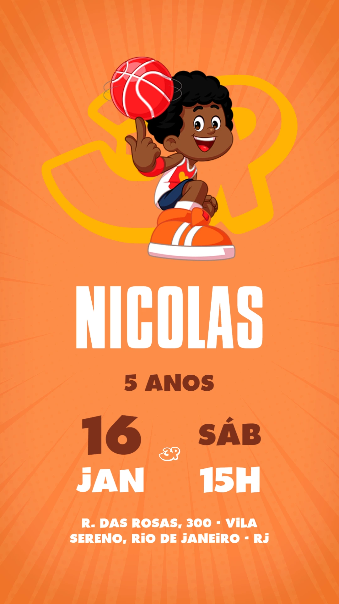 Convite Aniversário Basquete Menino para Editar Online