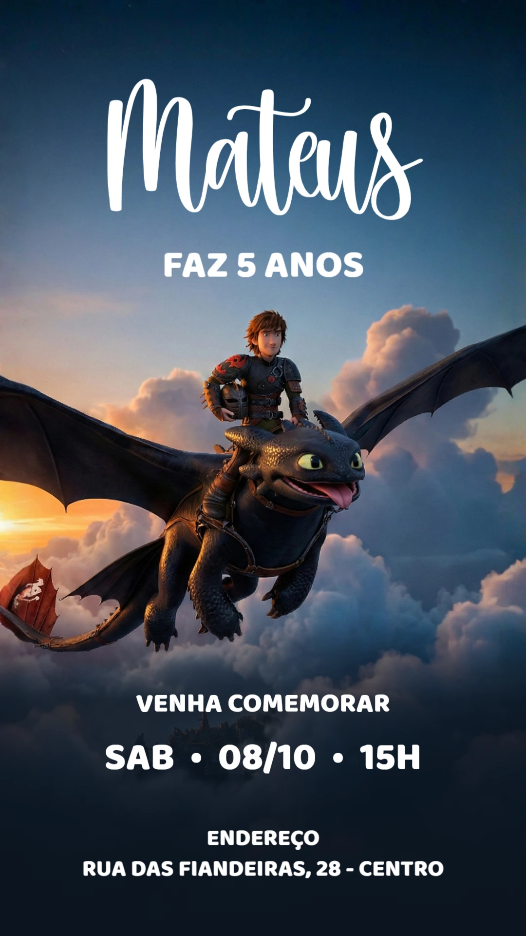 Convite de Aniversário Como Treinar o Seu Dragão Editável