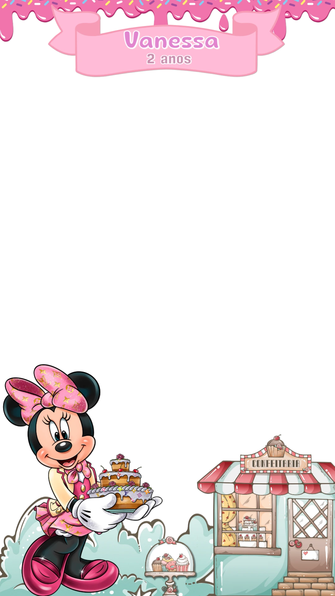 Moldura Aniversário Confeitaria da Minnie para Editar Online