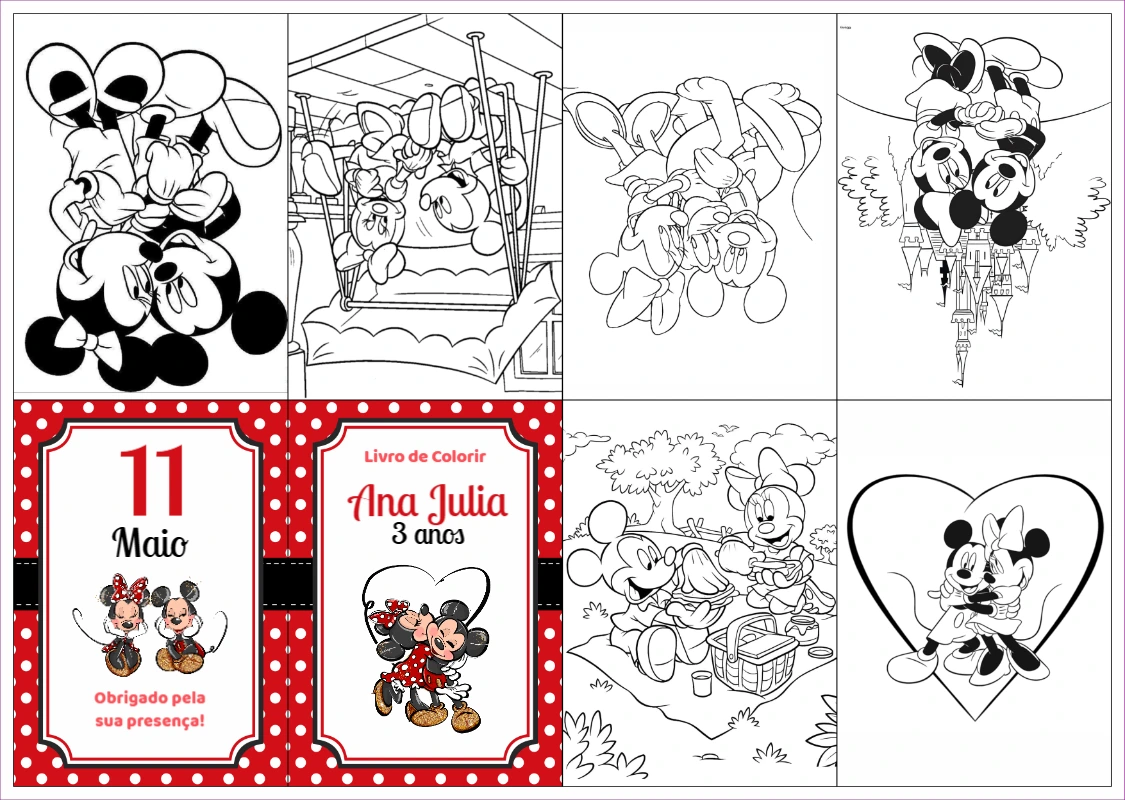 Livrinho de Colorir Minnie e Mickey para Aniversário para Editar