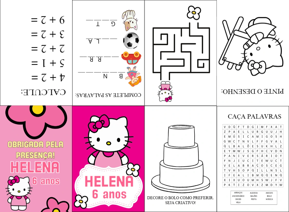 Mini Livro de Atividades Hello Kitty Editável para Aniversário