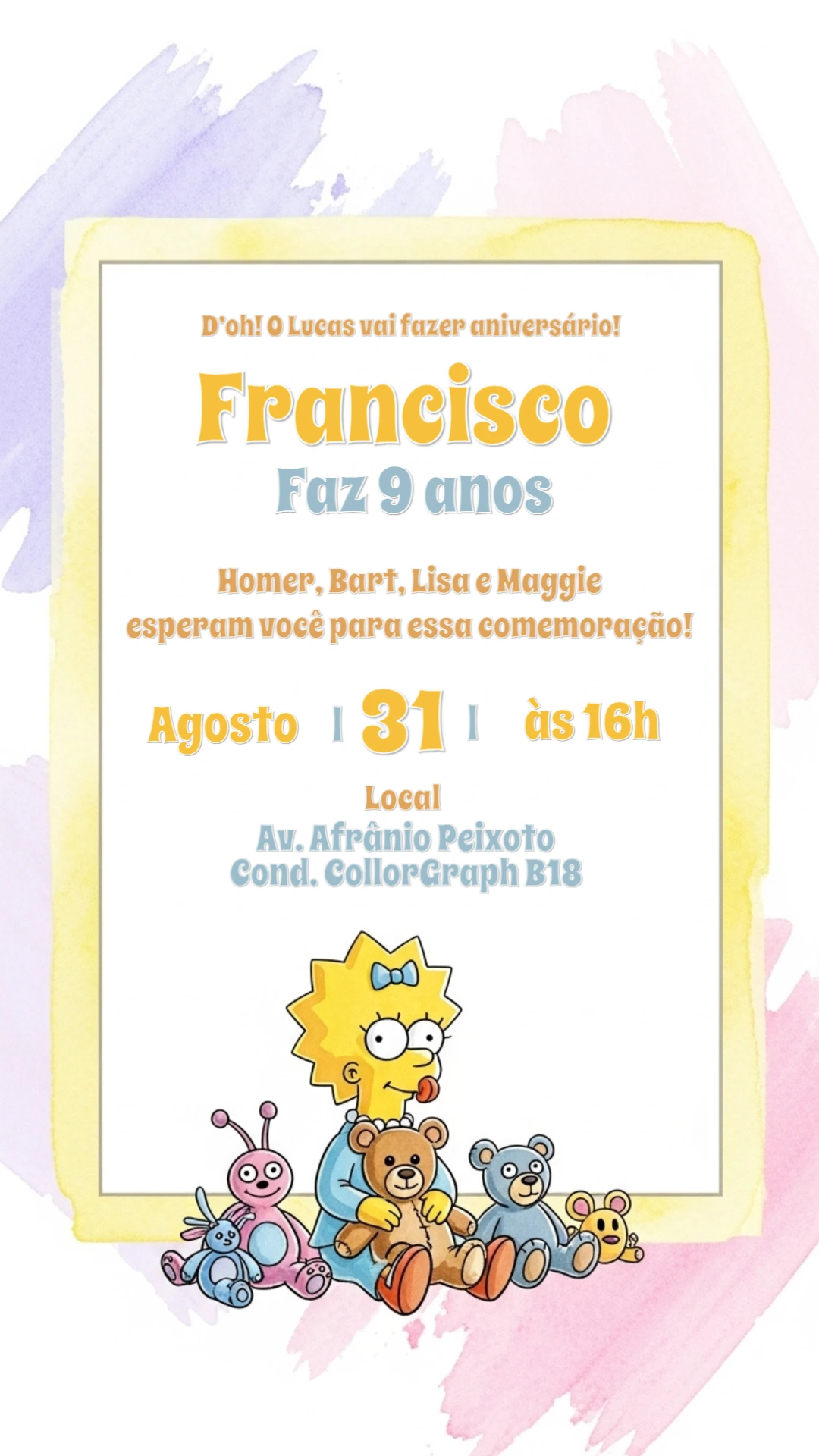 Convite de Aniversário Os Simpsons para Editar Online