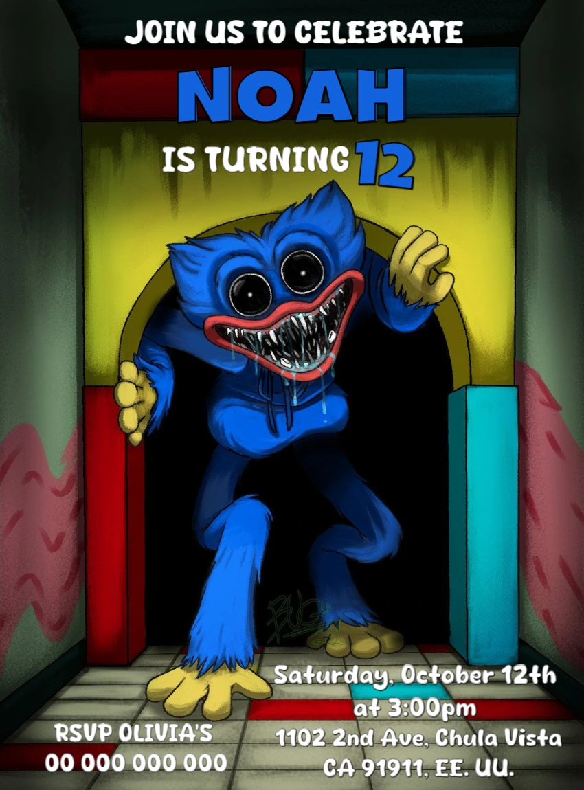 Editable Huggy Wuggy Poppy Playtime Birthday Invitation