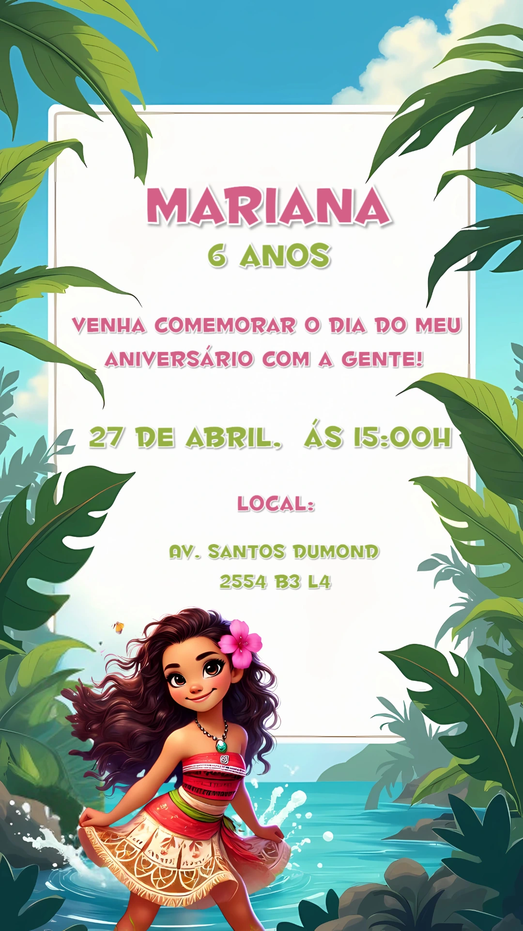 Convite de Aniversário Moana para Editar Online