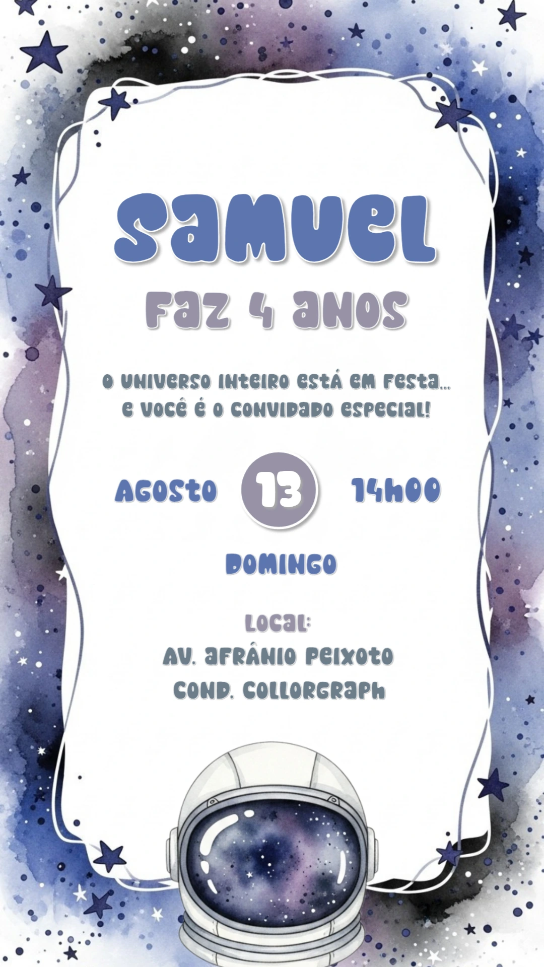 Convite de Aniversário Astronauta para Editar Online