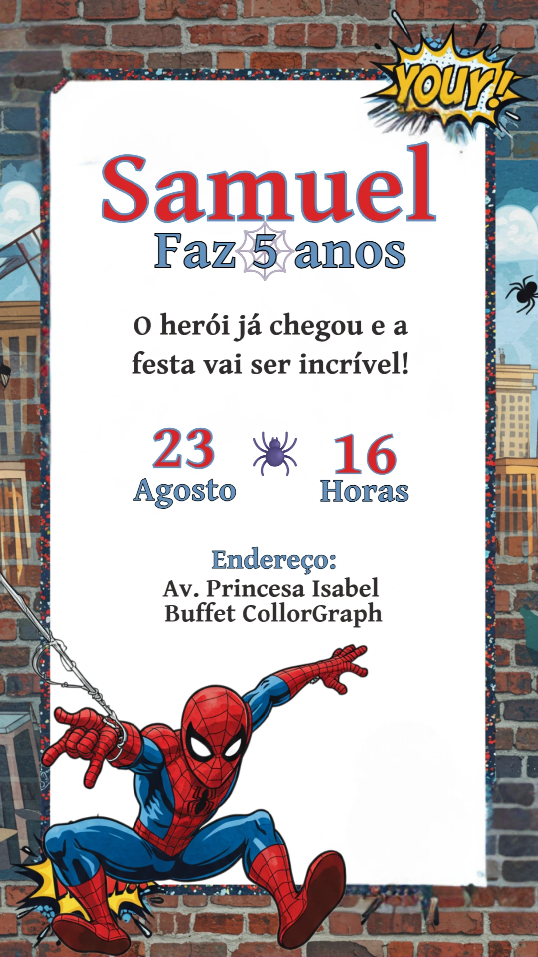 Convite de Aniversário Homem Aranha para Editar Online
