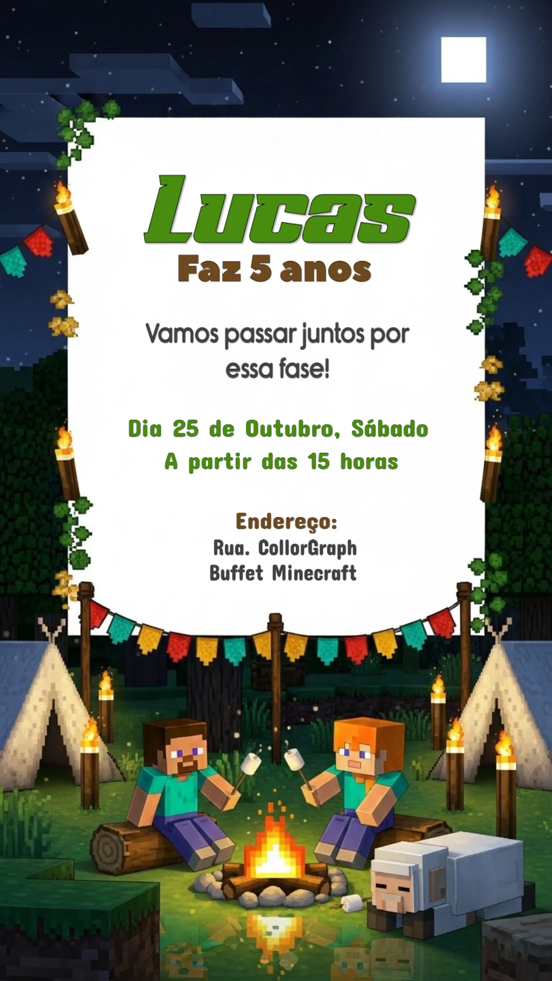 Convite de Aniversário Minecraft Aventura para Editar Online