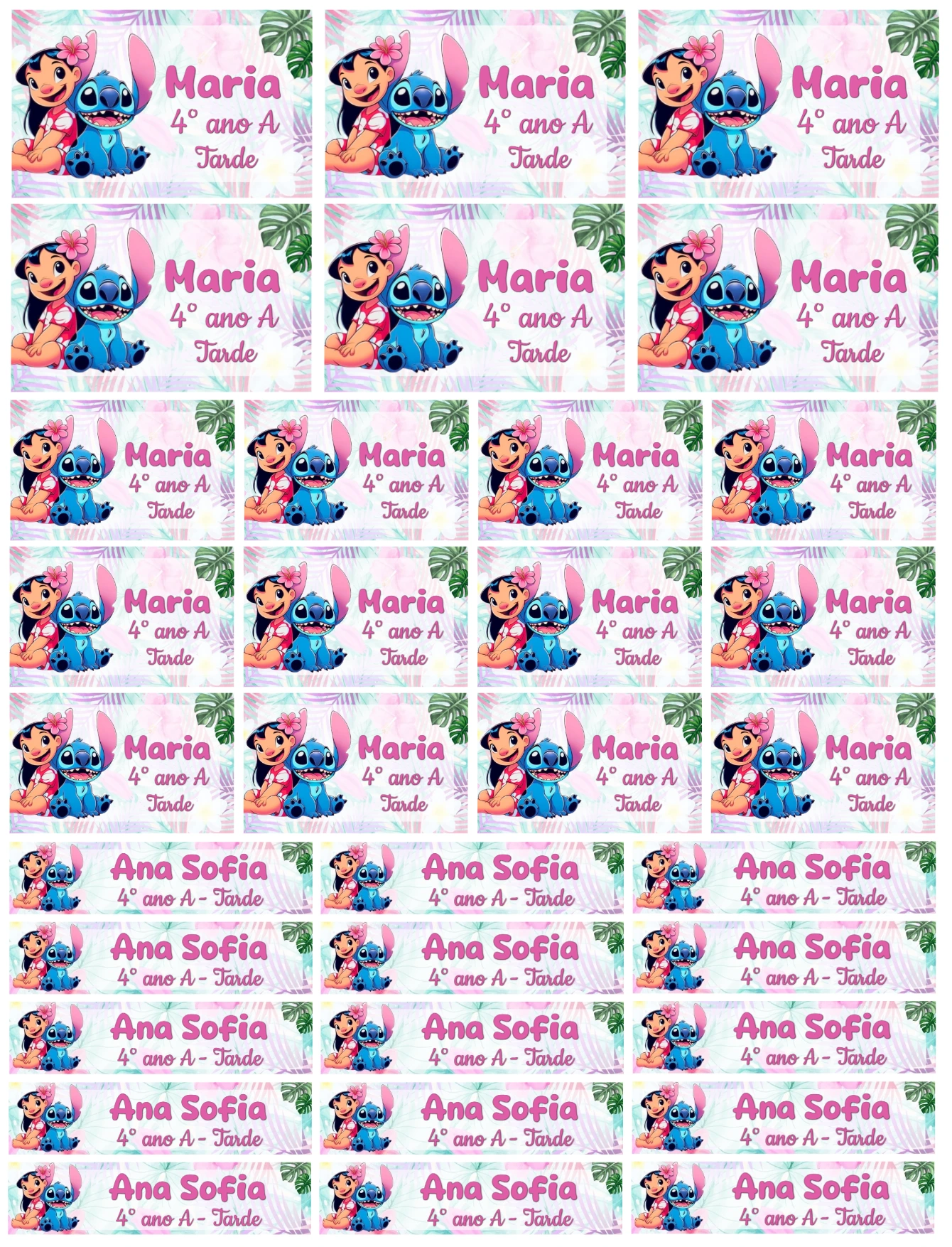 Etiqueta Escolar Lilo & Stitch Editável para Material Escolar