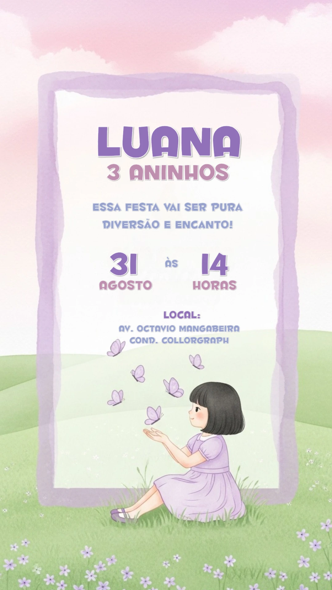 Convite de Aniversário Jardim Encantado com Borboletas para Editar
