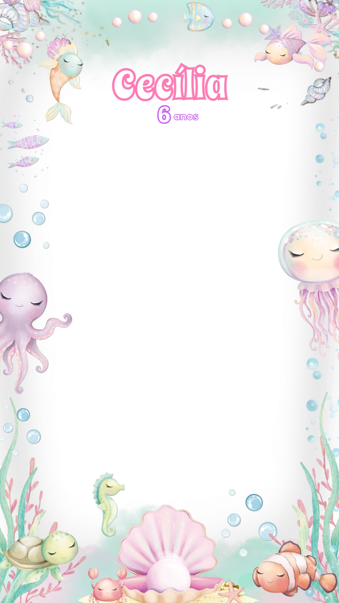 Moldura de Aniversário Fundo do Mar Menina para Editar Online