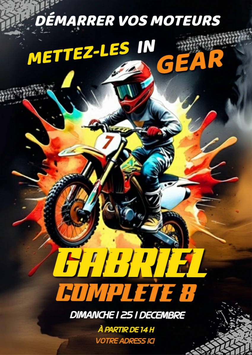 Invitation Anniversaire Motocross Éclatant | Modèle à Modifier