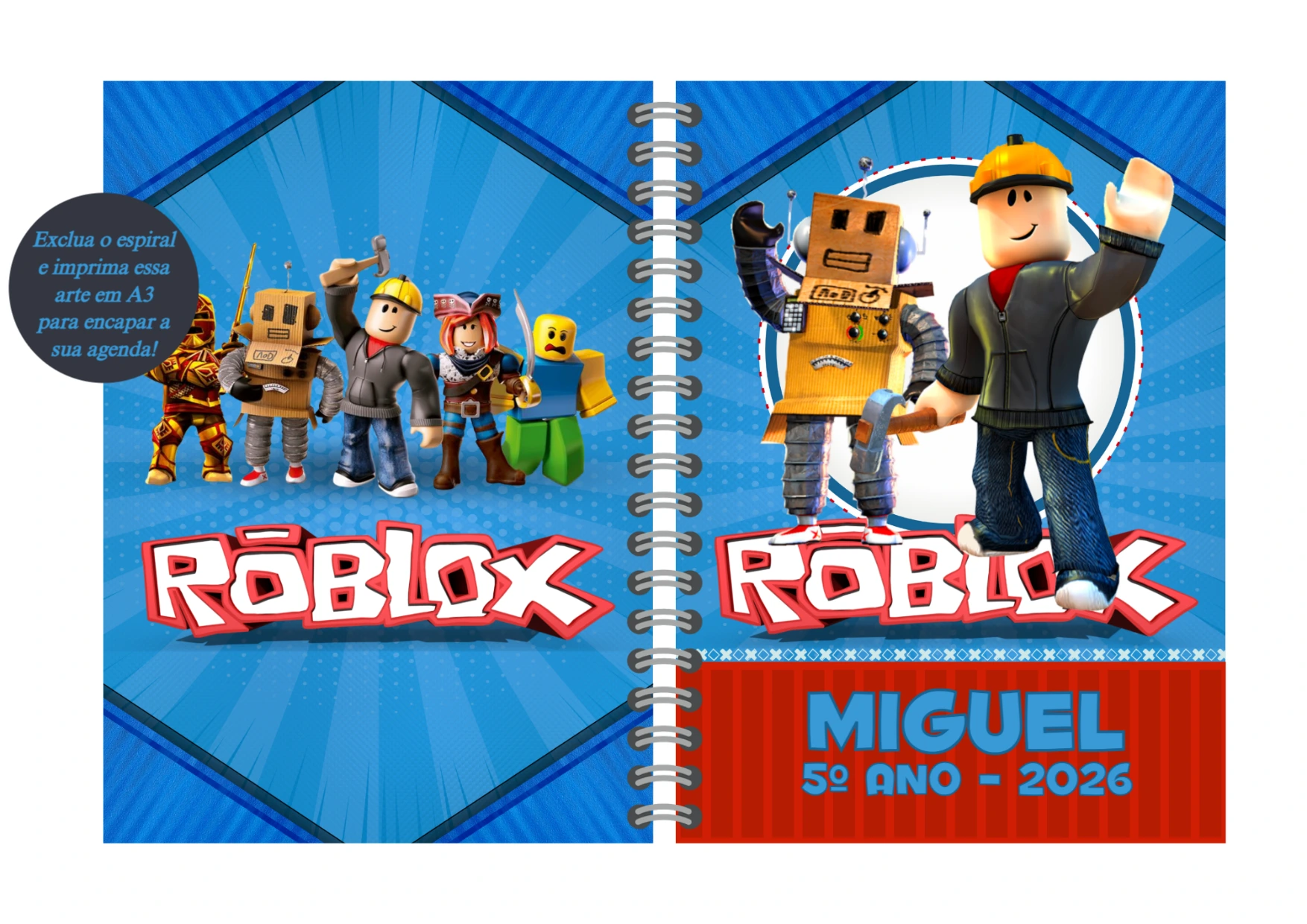 Capa de Agenda Roblox com Personagens para Editar Online