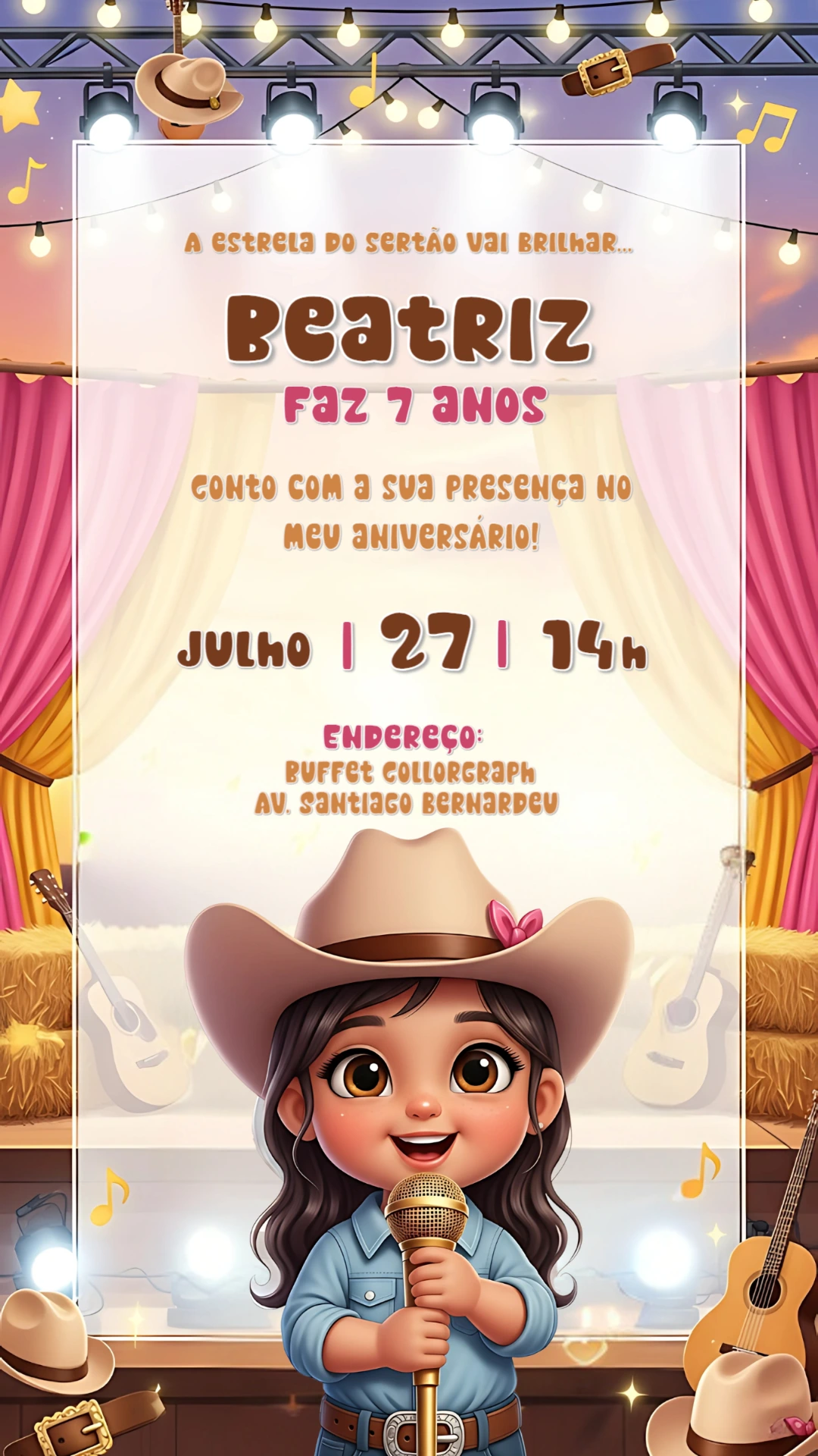 Convite Aniversário Fazendeira Cantora para Editar Online