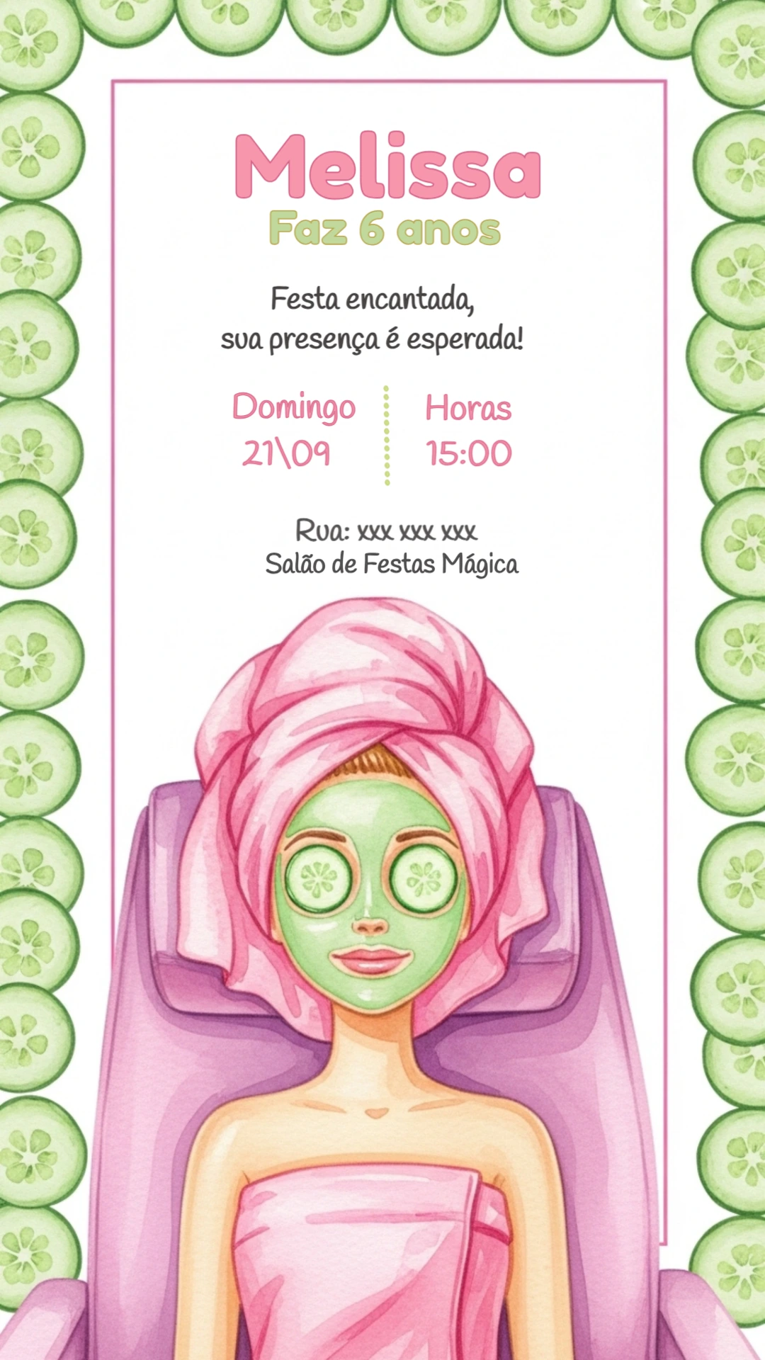 Convite de Aniversário SPA Dia de Beleza para Editar Online