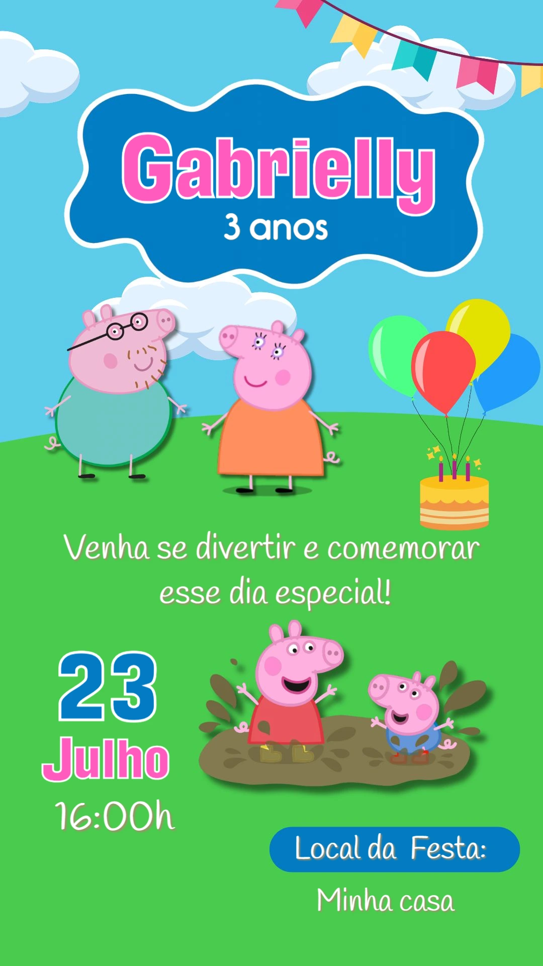 Convite de Aniversário Peppa Pig para Editar Online